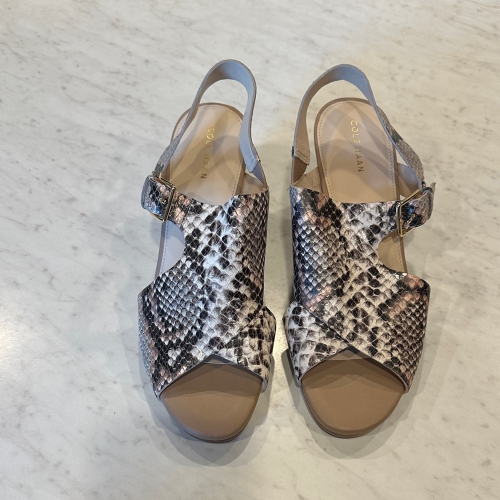 Cole Haan Women's Black and Cream Snake Sandals